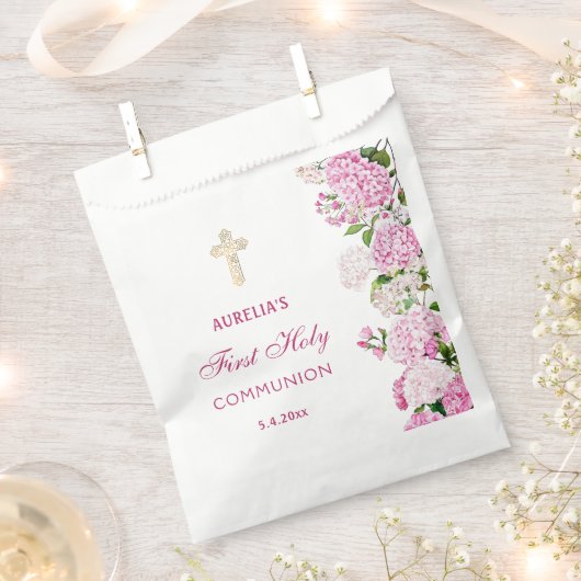 Sachets En Papier Hydrangea Rose Première Communion (Coupé)