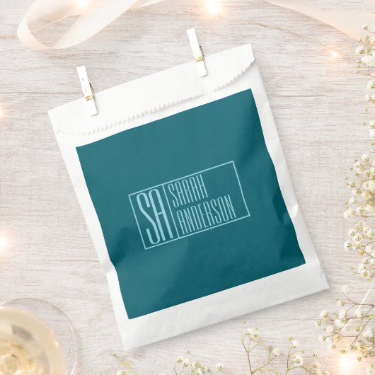 Sachets En Papier Initiales modernes & Nom | Sarcelle foncée & Bleu (Coupé)