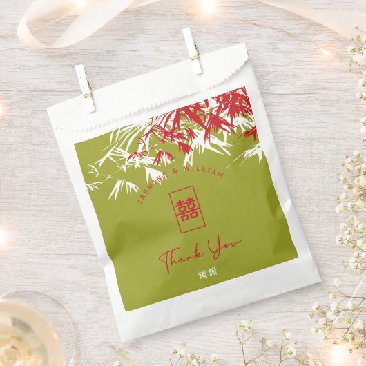 Sachets En Papier Jade Green Bamboo Feuille Double Xi Mariage chinoi (Coupé)