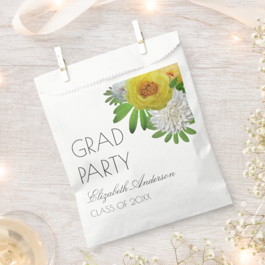 Sachets En Papier Jaune & Blanc Floral Graduation Party (Coupé)