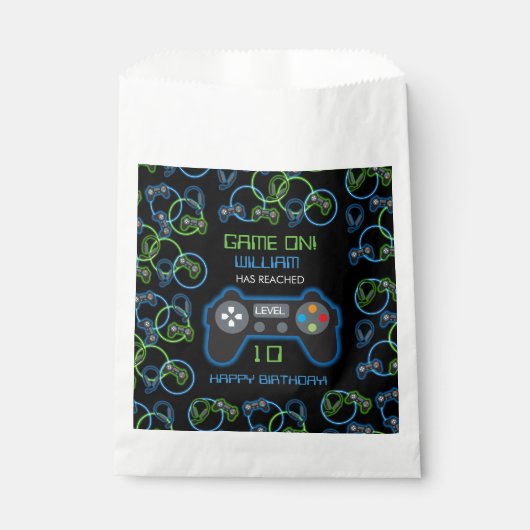 Sachets En Papier Jeu vidéo Neon Blue & Green Anniversaire Party (Devant)