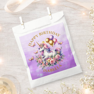 Sachets En Papier Joli Anniversaire Licorne Rose, Violet et Or