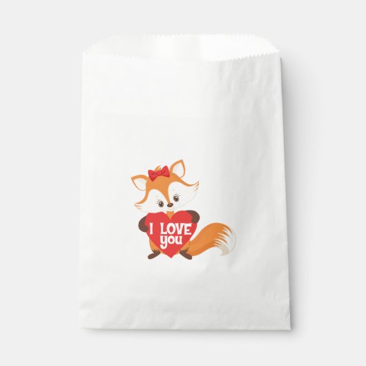 Sachets En Papier Joli Renard Je t'aime Coeur (Devant)
