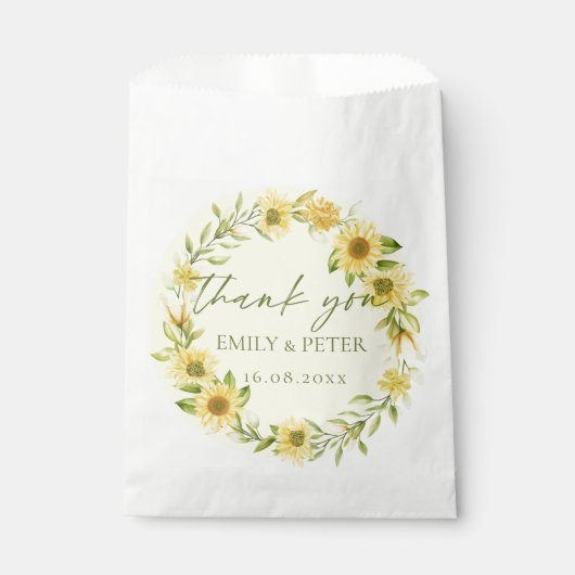 Sachets En Papier Joli Tournesol Jaune Floral Mariage Merci (Devant)