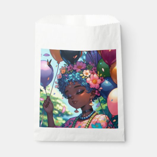 Sachets En Papier Jolie fille d'Anime noire avec anniversaire (Devant)