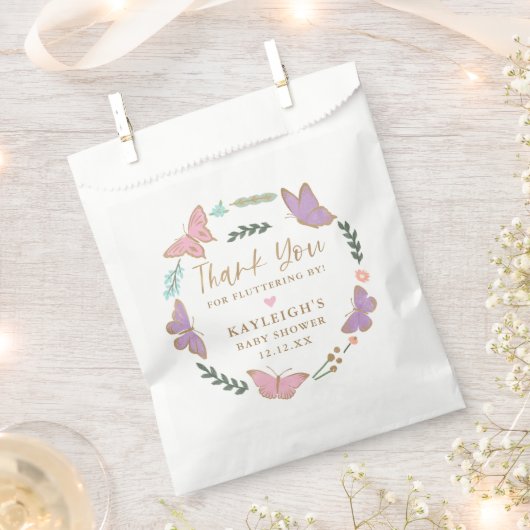Sachets En Papier Jolie papillons Pastel Merci à cadre circulaire (Coupé)