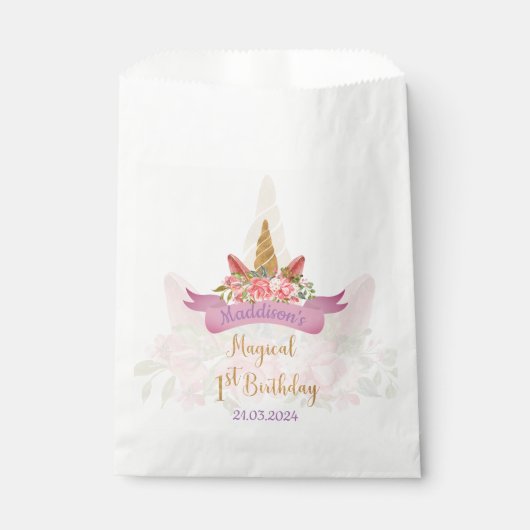 Sachets En Papier Jolie Pastel Rose Floral Unicorn Anniversaire (Devant)