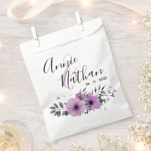 Sachets En Papier Jolie Violet Romantique Script Floral Mariage Part (Coupé)