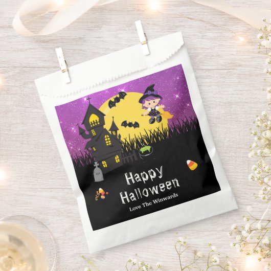 Sachets En Papier Joyeuse sorcière de fête d'Halloween violet (Coupé)