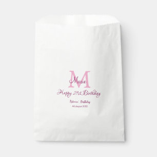 Sachets En Papier Joyeux 21e Anniversaire rose ajouter nom monogramm
