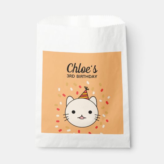 Sachets En Papier Joyeux Anniversaire Chat Beige (Devant)
