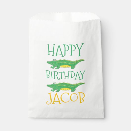 Sachets En Papier Joyeux Anniversaire Jaune Alligator Vert Crocodile (Devant)