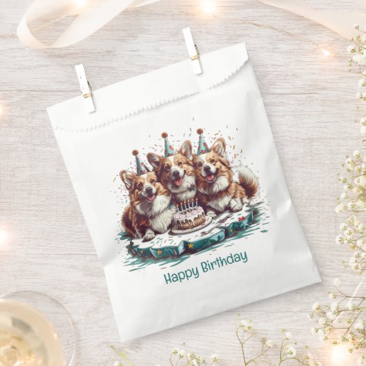 Sachets En Papier Joyeux Anniversaire Pembroke Welsh Corgi Chiens (Coupé)
