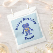 Sachets En Papier Joyeux Anniversaire Robot bleu et or avec nom (Coupé)