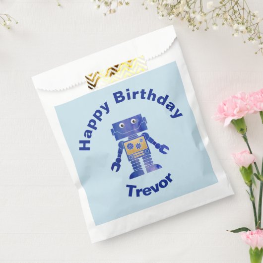 Sachets En Papier Joyeux Anniversaire Robot bleu et or avec nom (Scellé)