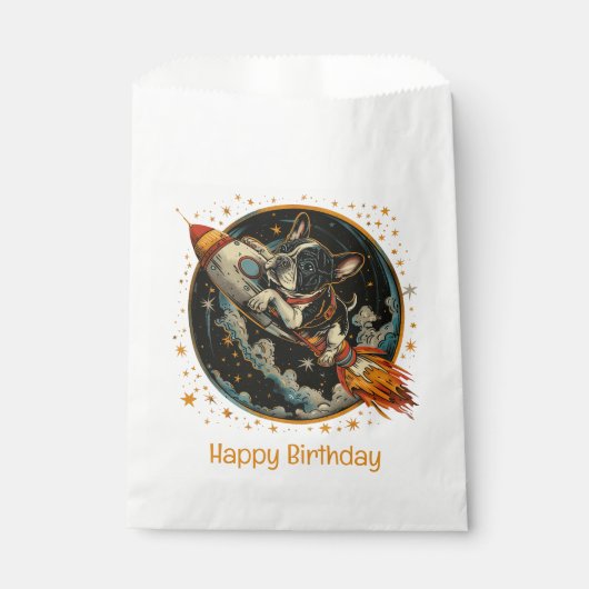 Sachets En Papier Joyeux Bateau à fusée d'anniversaire French Bulldo (Devant)