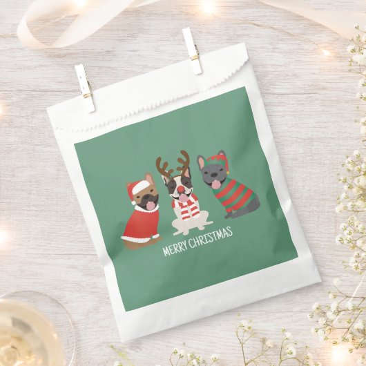 Sachets En Papier Joyeux Buldogs français de Noël (Coupé)