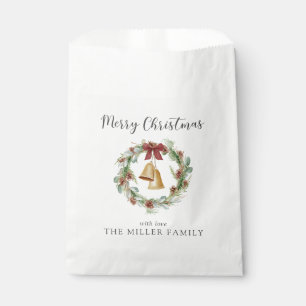 Sachets En Papier Joyeux Noël, couronne de feuillage aux cloches dor