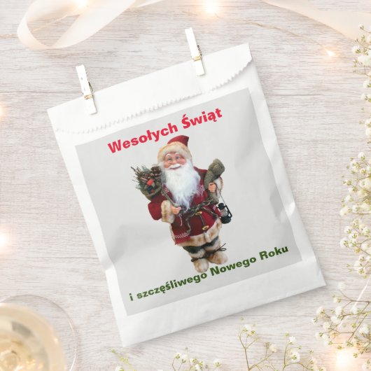 Sachets En Papier Joyeux Noël en polonais Wesołych Świąt cadeau (Coupé)