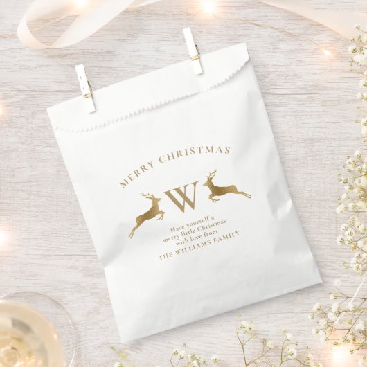 Sachets En Papier Joyeux Noël Famille Monogramme Gold Deer (Coupé)