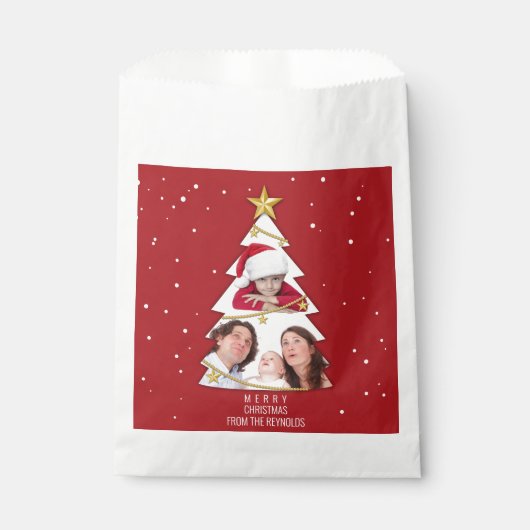 Sachets En Papier Joyeux Noël moderne arbre photo Collage rouge (Devant)
