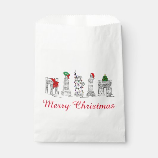Sachets En Papier Joyeux Noël NYC Bâtiments Points de repère Fête (Devant)