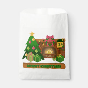 Sachets En Papier Joyeux Noël près de la cheminée bonfire xmas arbre