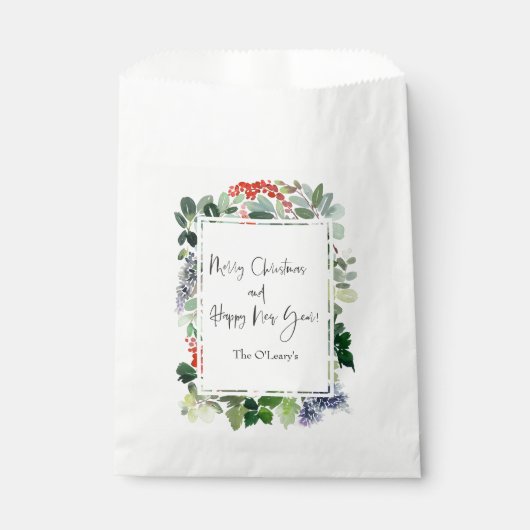 Sachets En Papier Joyeux Noël Rouge Holly Script moderne (Devant)