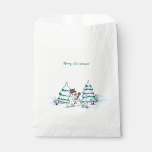 Sachets En Papier Joyeux Noël ! Snowman avec chat et chiot