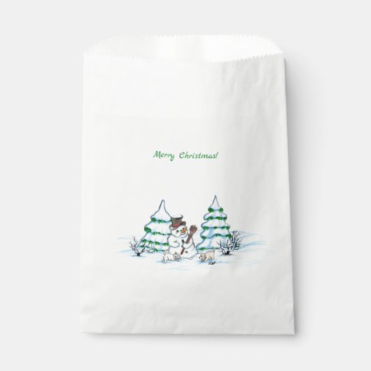 Sachets En Papier Joyeux Noël ! Snowman avec chat et chiot (Devant)