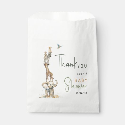 Sachets En Papier Jungle Safari Animaux Baby shower sauvage Merci (Devant)