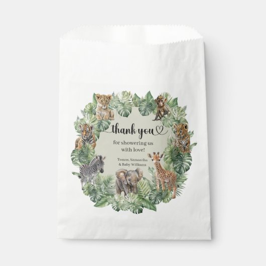 Sachets En Papier Jungle Safari Giraffe Palms Baby shower Feuille (Devant)