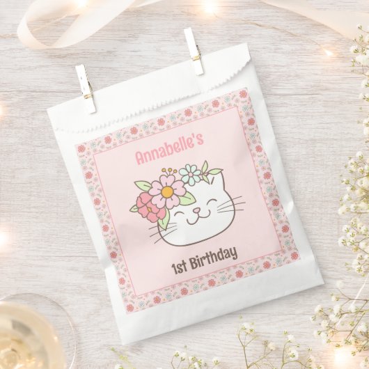 Sachets En Papier Kitten Kitty Chat Rose fille 1er anniversaire (Coupé)
