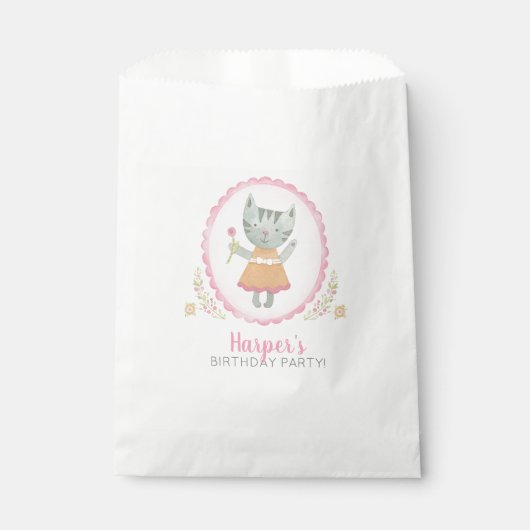 Sachets En Papier Kitty Chat mignonne Rose fille fête d'anniversaire (Devant)