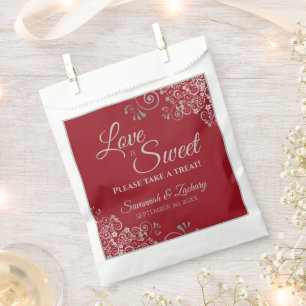 Sachets En Papier L'amour est douce dentelle d'argent sur le mariage