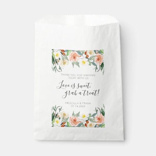 Sachets En Papier L'amour est douce Pêche Floral Mariage Buffet (Devant)