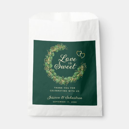 Sachets En Papier L'amour est doux Emerald Green et Mariage or (Devant)