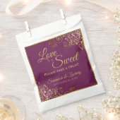 Sachets En Papier L'amour est doux Magenta Plum & Gold Lace Mariage (Coupé)
