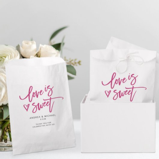 Sachets En Papier L'amour est doux Magenta rose Mariage Coeur amusan