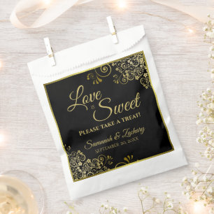 Sachets En Papier L'amour est doux Mariage de dentelle noir & or