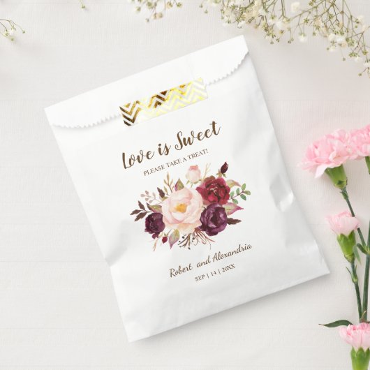 Sachets En Papier L'amour est doux Marsala Fleurs Mariage Treat (Scellé)