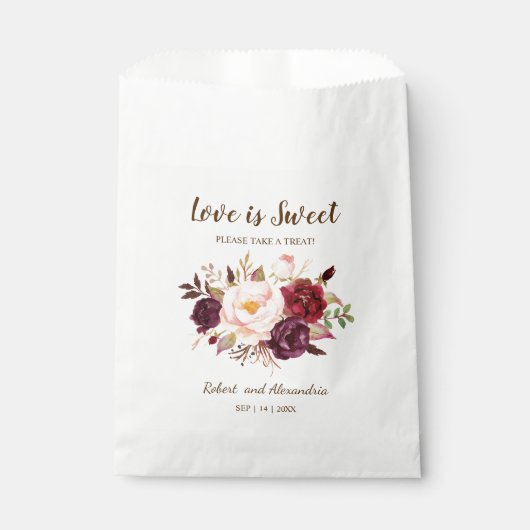 Sachets En Papier L'amour est doux Marsala Fleurs Mariage Treat (Devant)