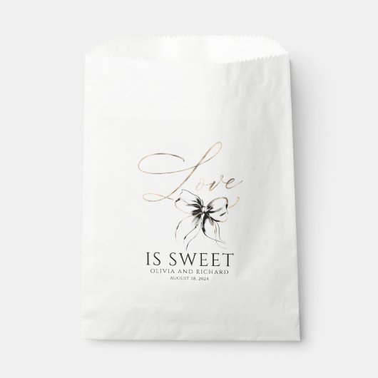 Sachets En Papier L'amour est doux Noir Arc Or Script Merci (Devant)