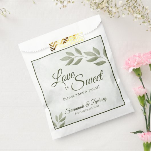 Sachets En Papier L'amour est doux Sage Vert Feuille Mariage (Scellé)