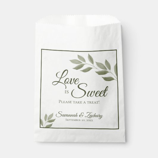 Sachets En Papier L'amour est doux Sage Vert Feuille Mariage (Devant)