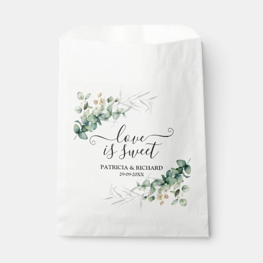 Sachets En Papier L'amour est doux vert Mariage Eucalyptus (Devant)