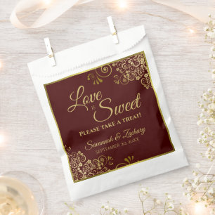 Sachets En Papier L'amour est Sweet Auburn Brown & Gold Lace Mariage