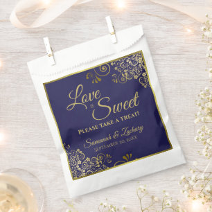 Sachets En Papier L'amour est Sweet Navy Blue & Gold Lace Mariage
