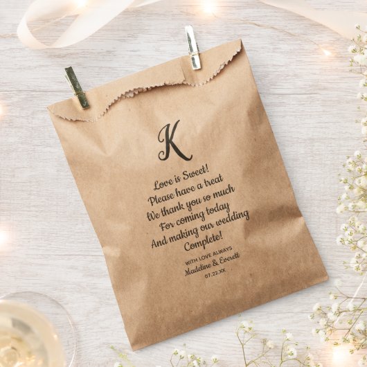 Sachets En Papier L'amour mariage est doux Treat Monogram Merci (Coupé)