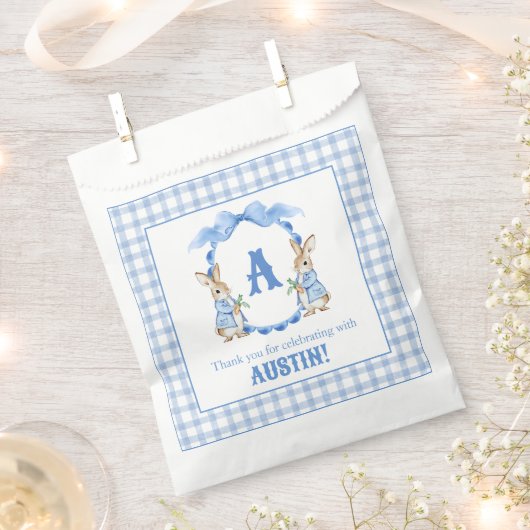 Sachets En Papier Lapin Bleu En vichy Monogramme Crest (Coupé)